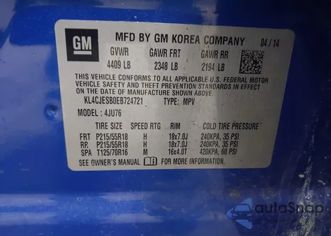 2014 Buick Encore z USA, uszkodzony, nr VIN KL4CJESB0EB724721